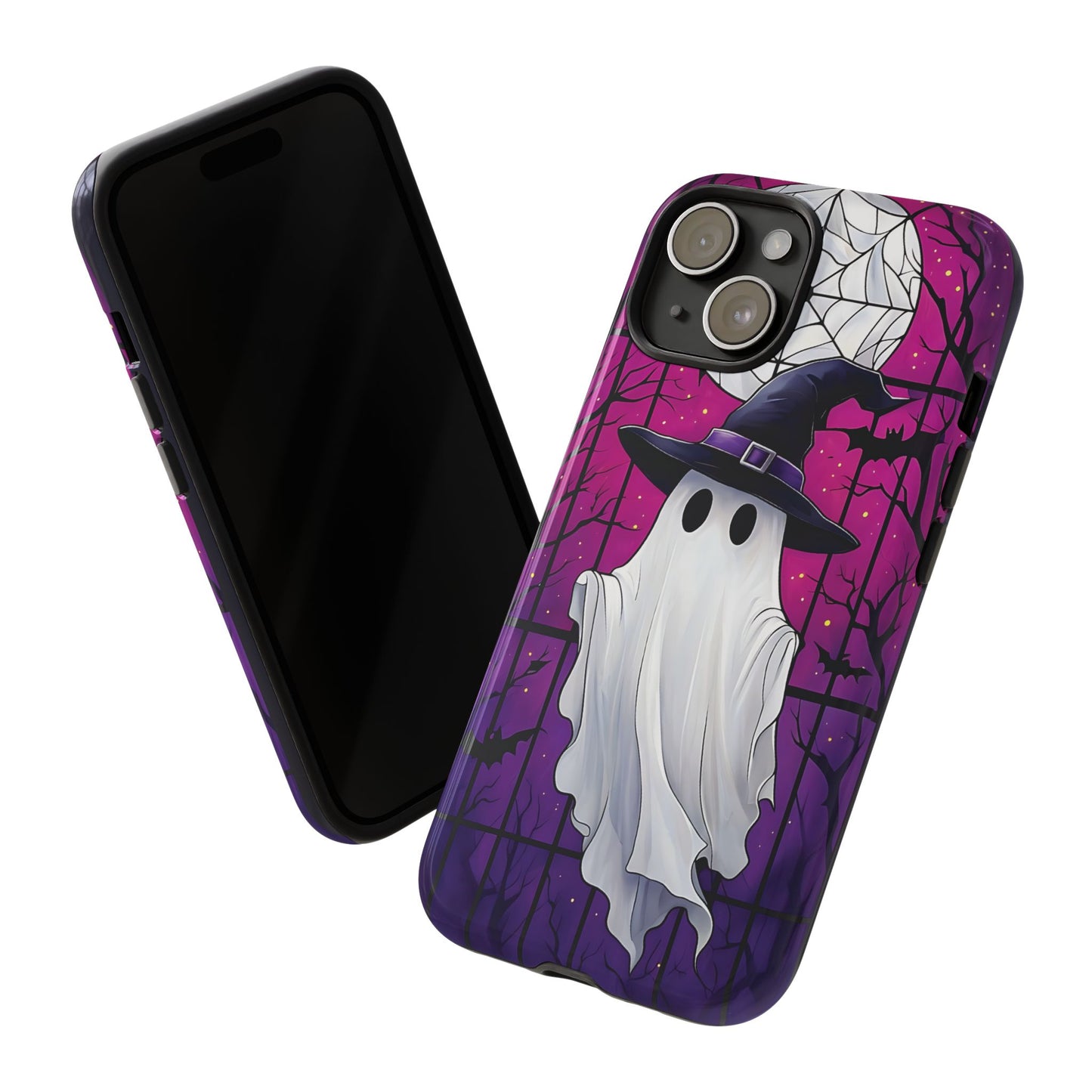 Stylized Halloween Illustration of a Ghost in Stained Glass  phone case design.
