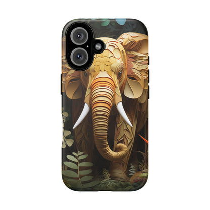 Golden Jungle Elephant Mobile Cover – Intricate Paper Art Design
