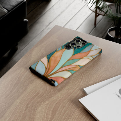 Geometric Leaves: Teal, Peach, and Gold Harmony