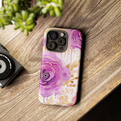 Elegant Purple-Gold Watercolor Rose Mobile Case