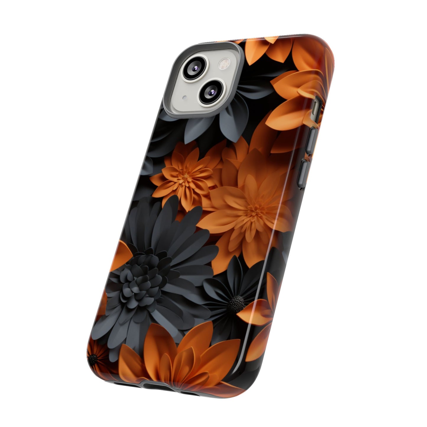 Orange & Black 3D Floral Mobile Case