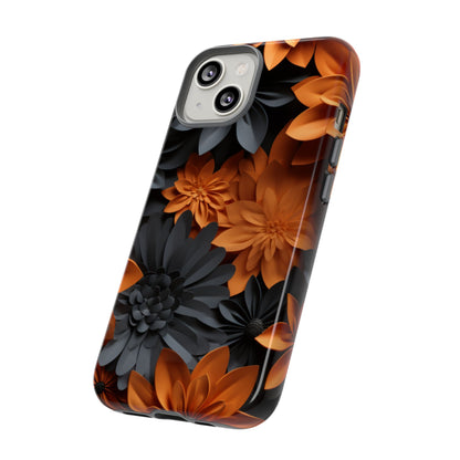 Orange & Black 3D Floral Mobile Case