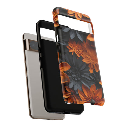 Orange & Black 3D Floral Mobile Case