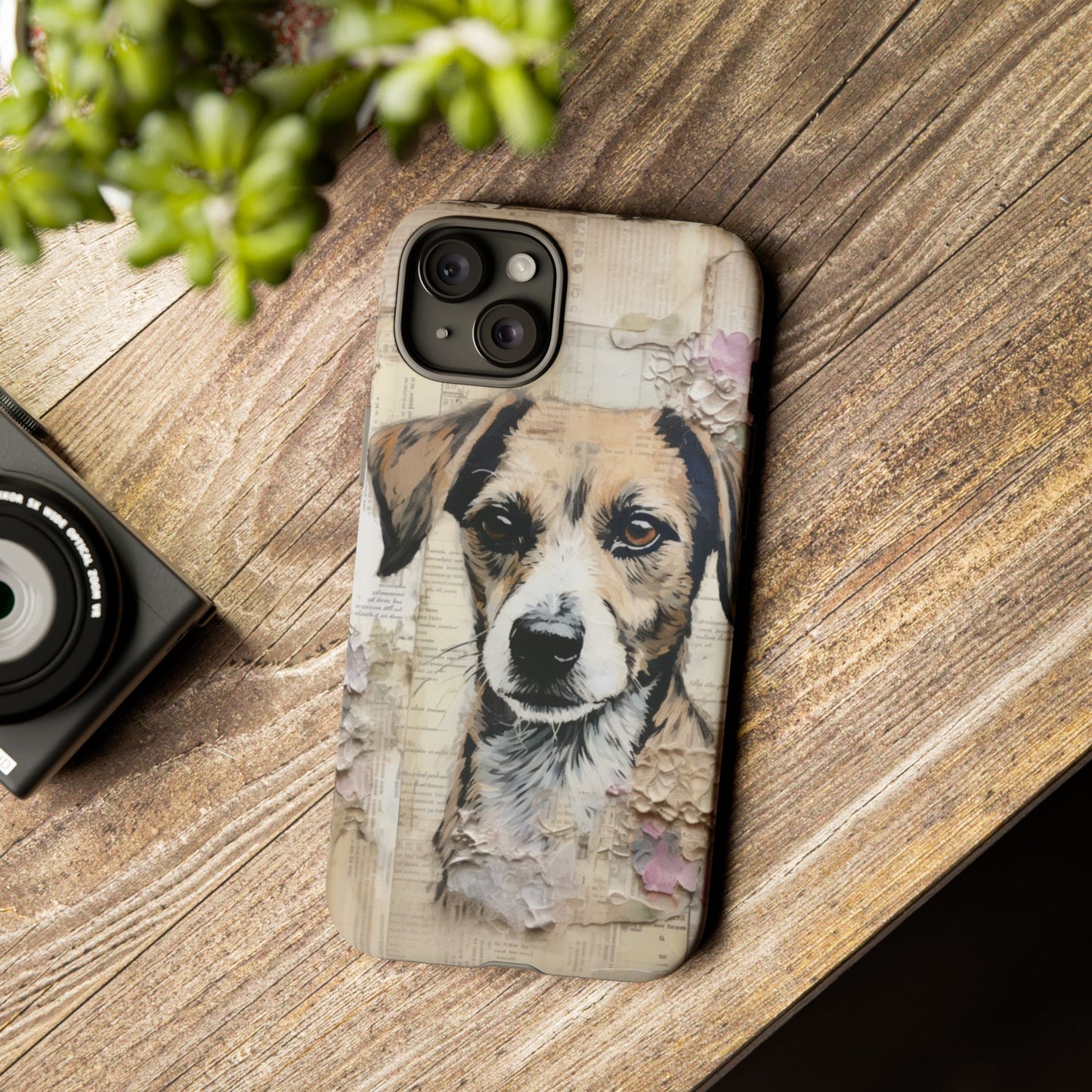 Vintage Collage Dog Portrait Mobile Cover – Artistic Mixed Media Design