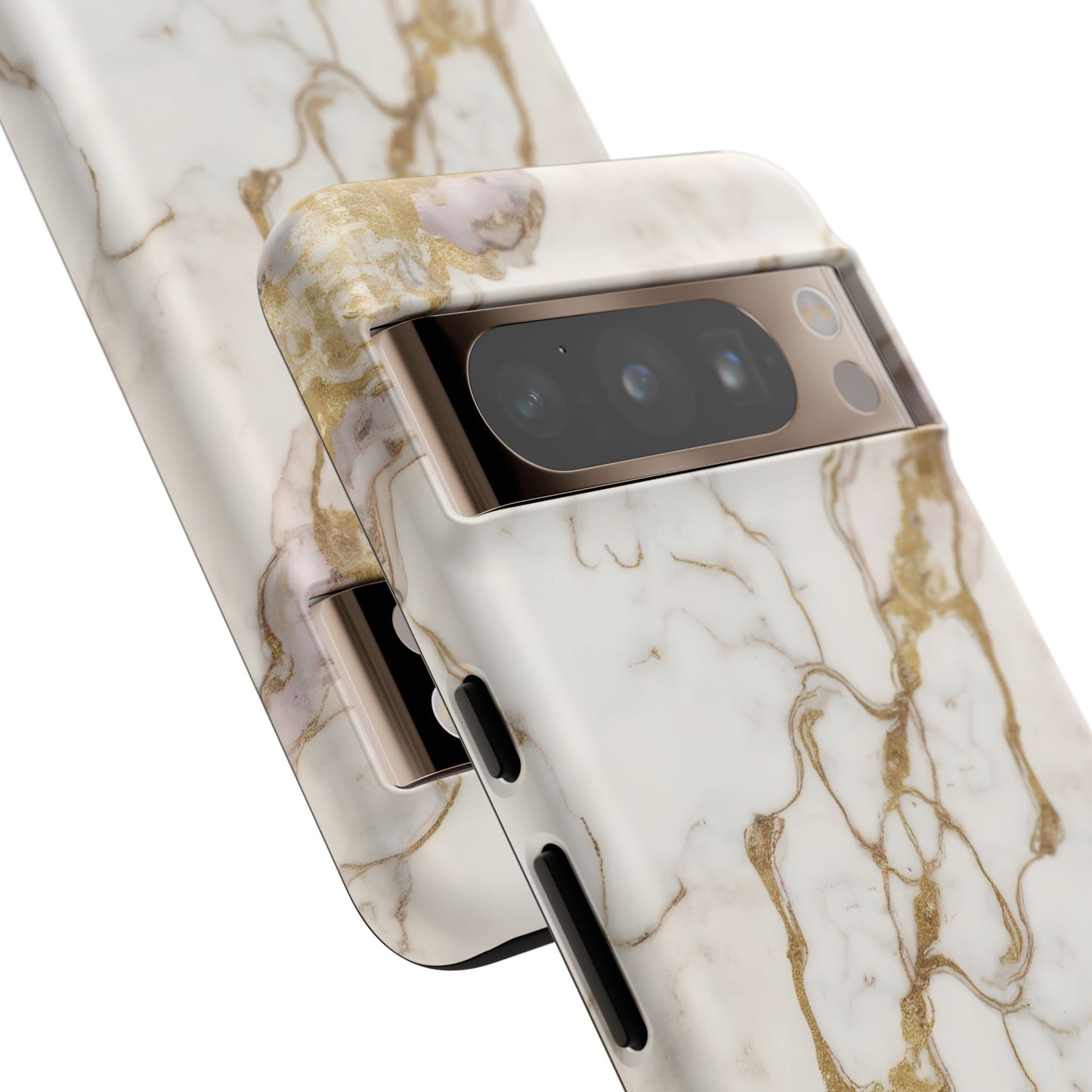 Elegant White and Gold Marble Case Design