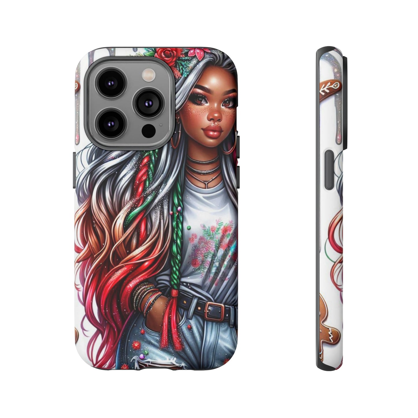 Festive Boho Queen – Holiday Glow & Candy Cane Braids Mobile Cover