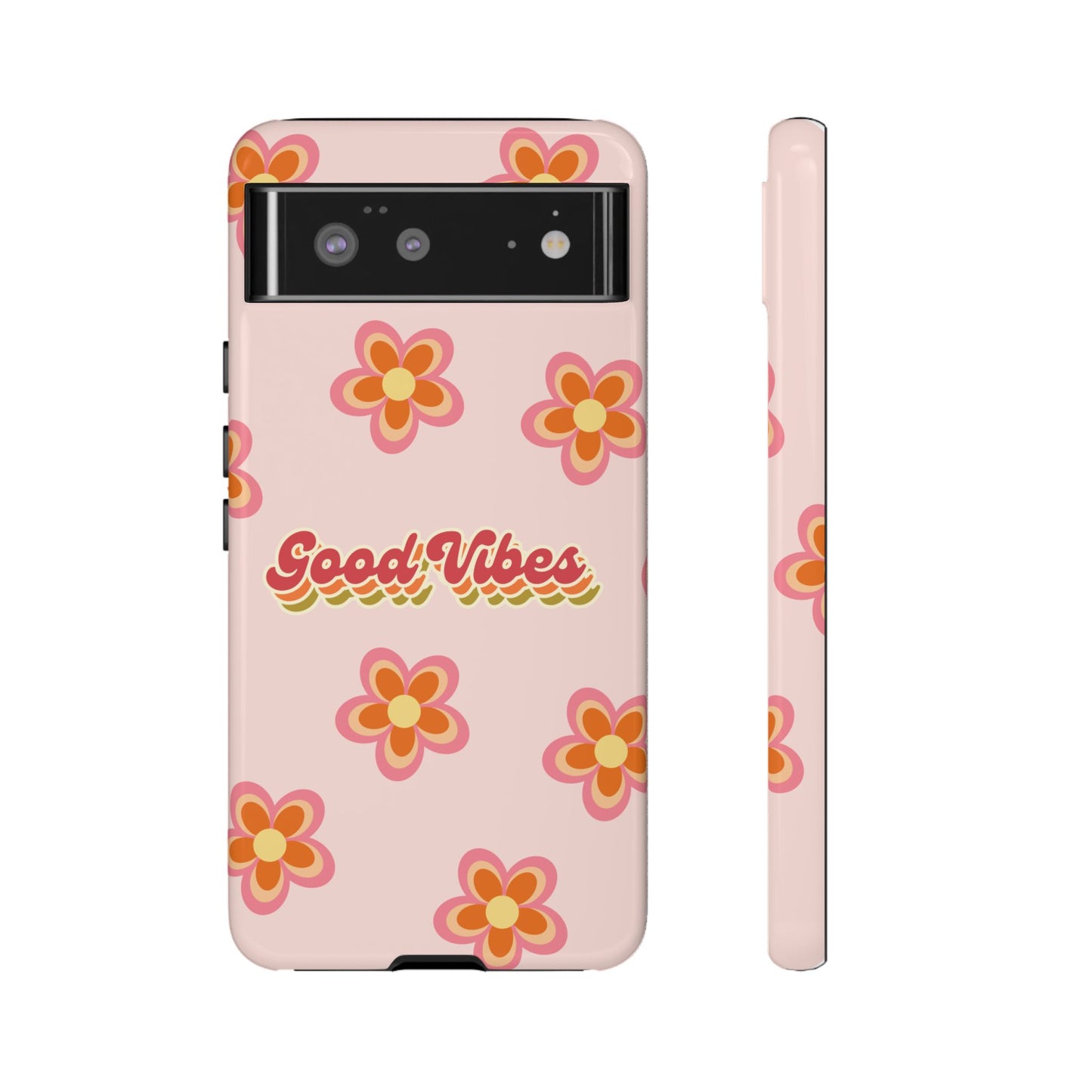 Retro Floral "Good Vibes" Phone Case – Vintage Aesthetic for iPhone, Samsung & Google Pixel