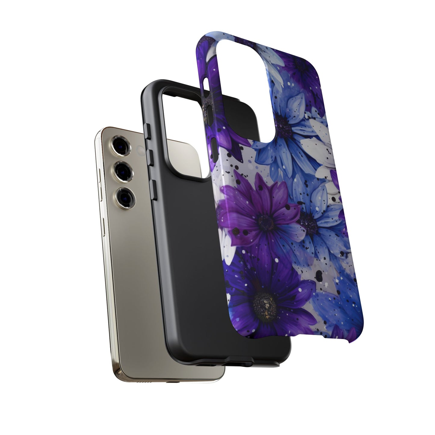 Blue & Purple Floral Splash Mobile Cover – Elegant Artistic Flowers