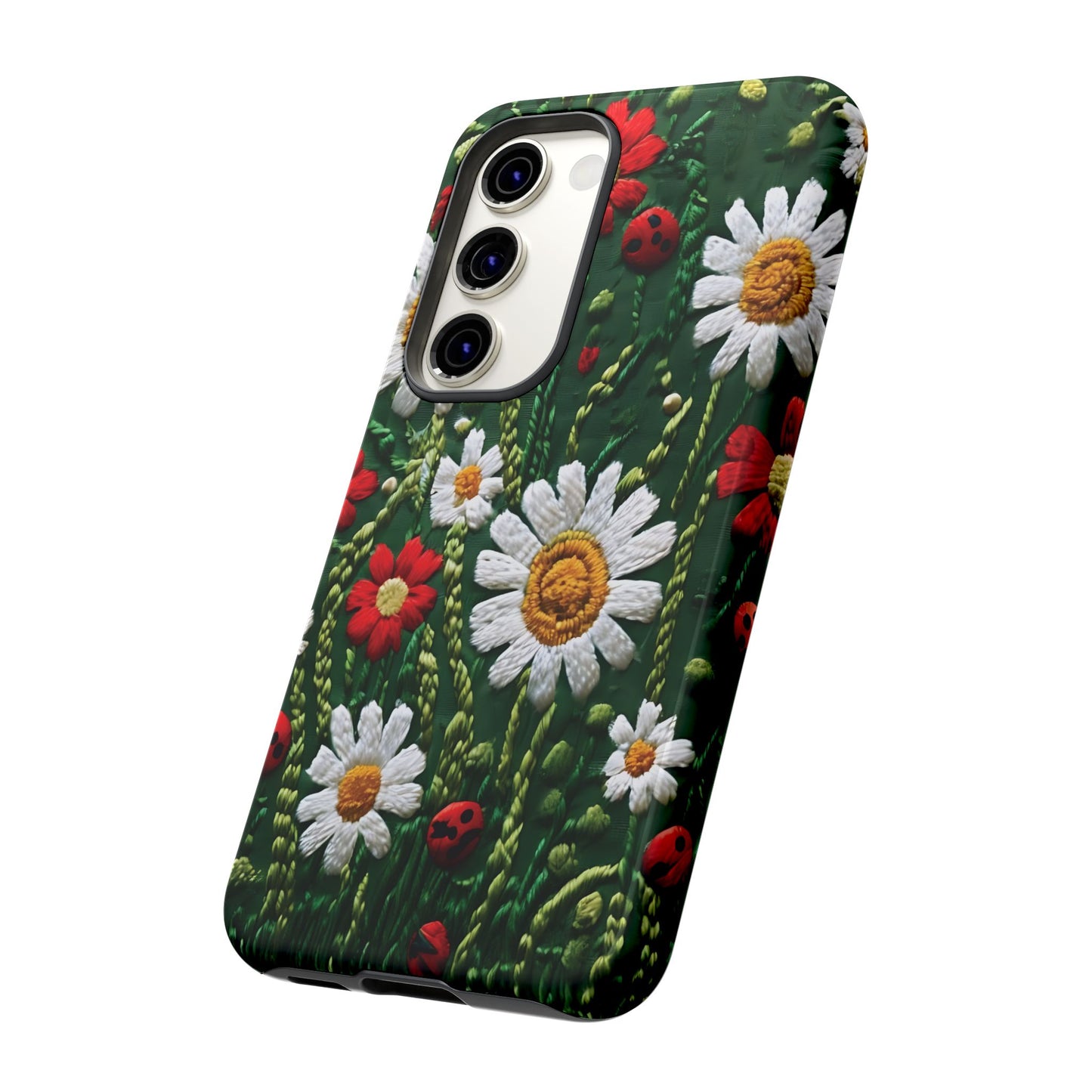 Knitted Pattern With Diamonds And Festive Motifs On Navy phone case design.