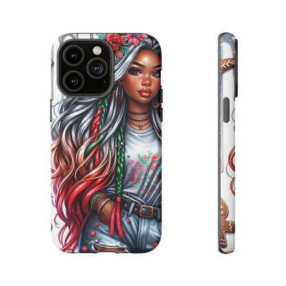 Festive Boho Queen – Holiday Glow & Candy Cane Braids Mobile Cover