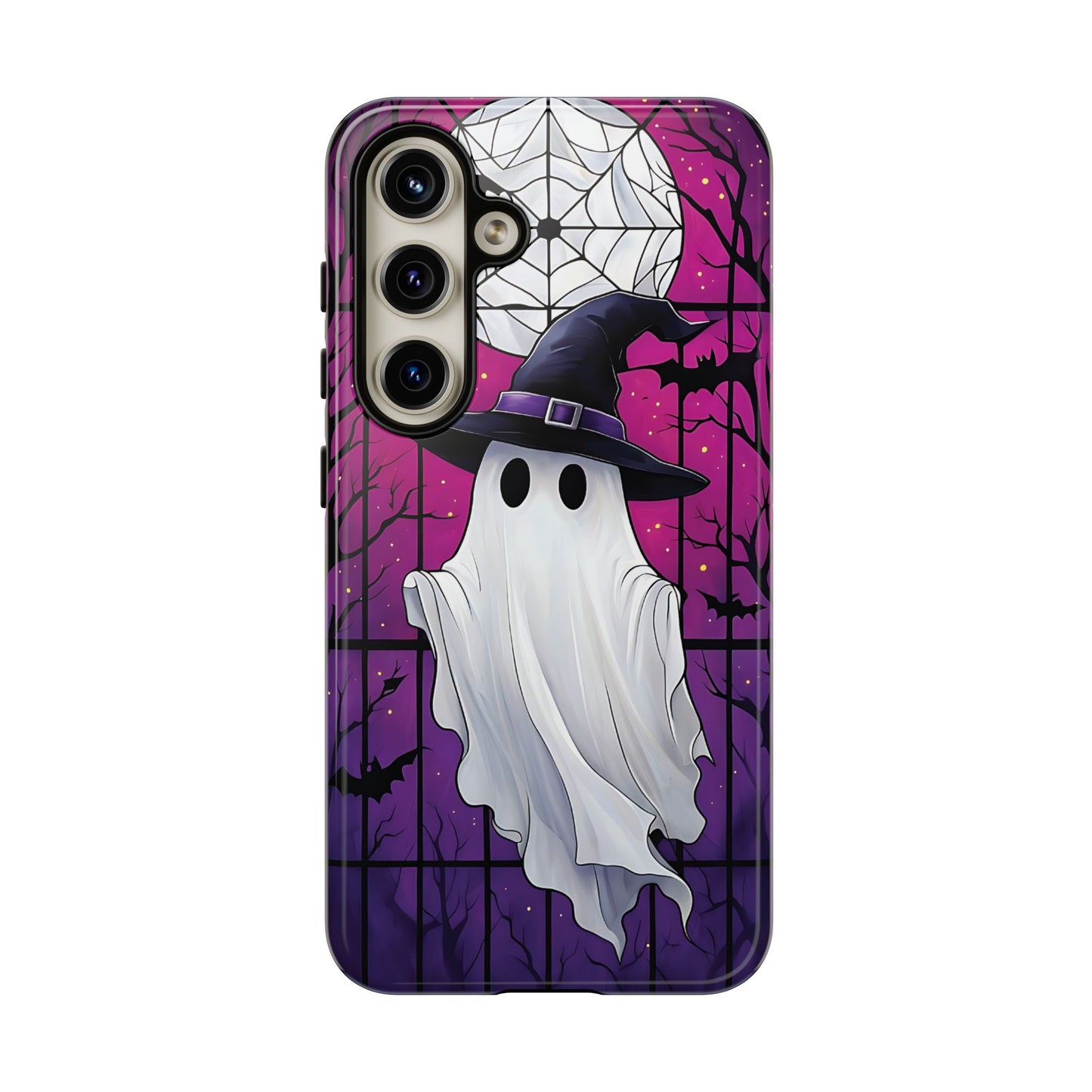 Stylized Halloween Illustration of a Ghost in Stained Glass  phone case design.