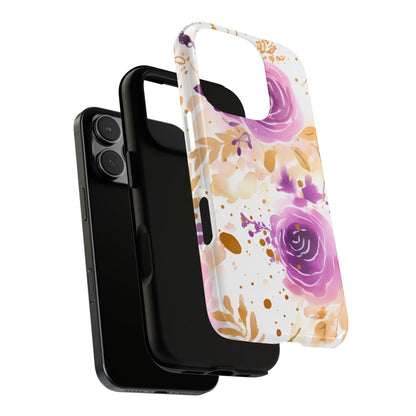 Purple Bloom Watercolor Mobile Case – Artistic Elegance in Gold & Lilac