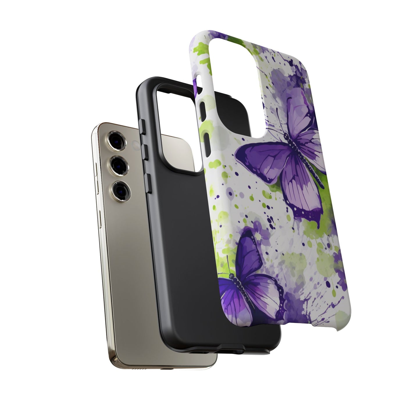 Vibrant Purple Butterfly Splash Mobile Cover – Artistic Green & Violet Aesthetic