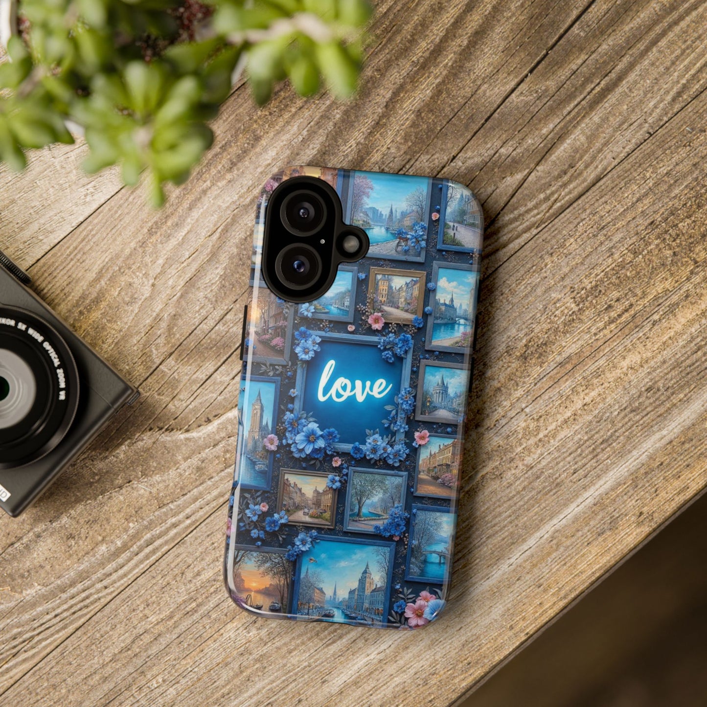 Blue Floral Love Frame Phone Case