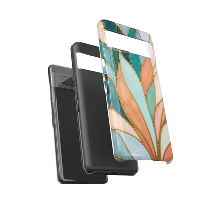 Geometric Leaves: Teal, Peach, and Gold Harmony