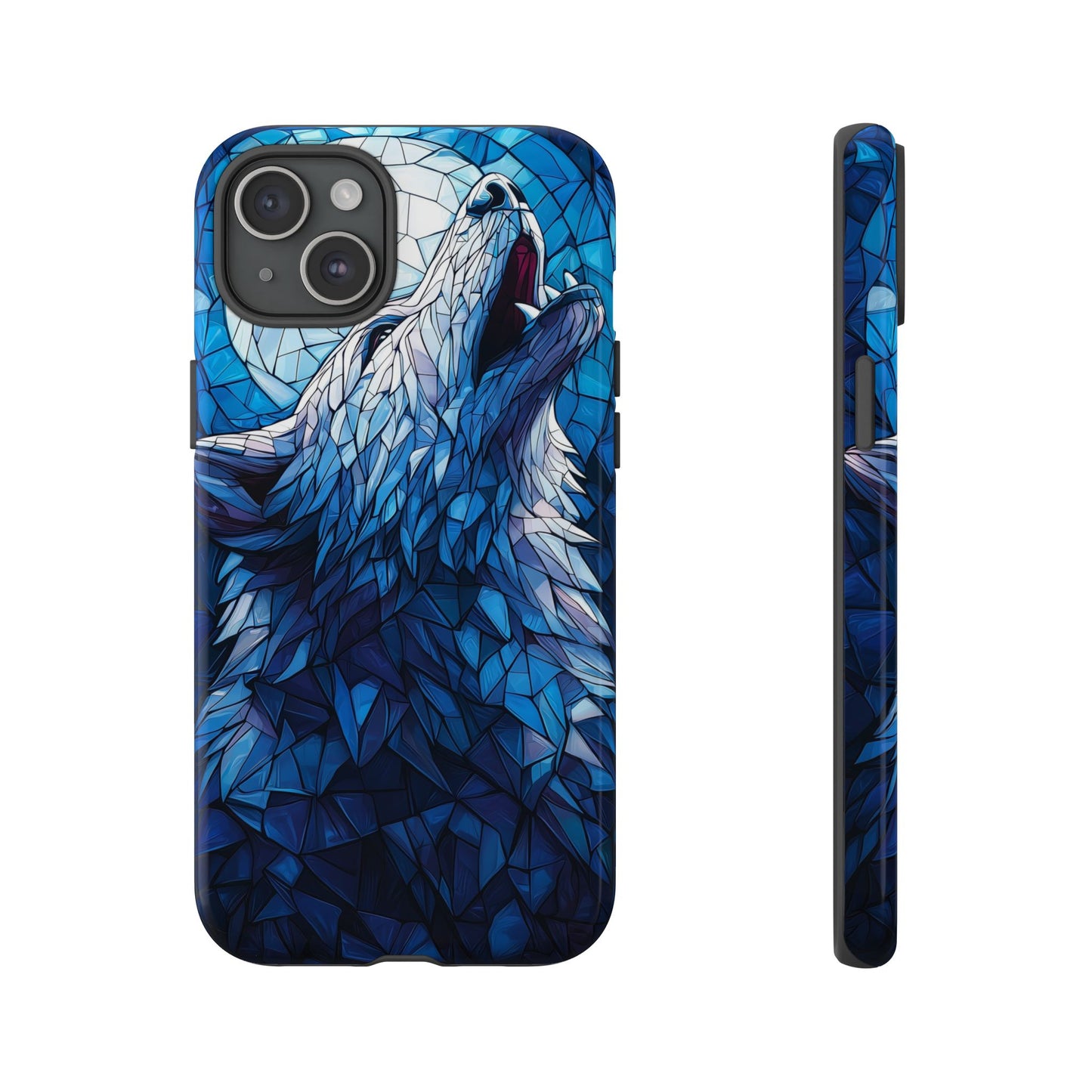 Mystic Moon Wolf – Stained Glass Mosaic Phone Case for iPhone, Samsung & Pixel