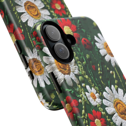 Intricate Embroidered Fabric Featuring Daisies And Ladybugs phone case design