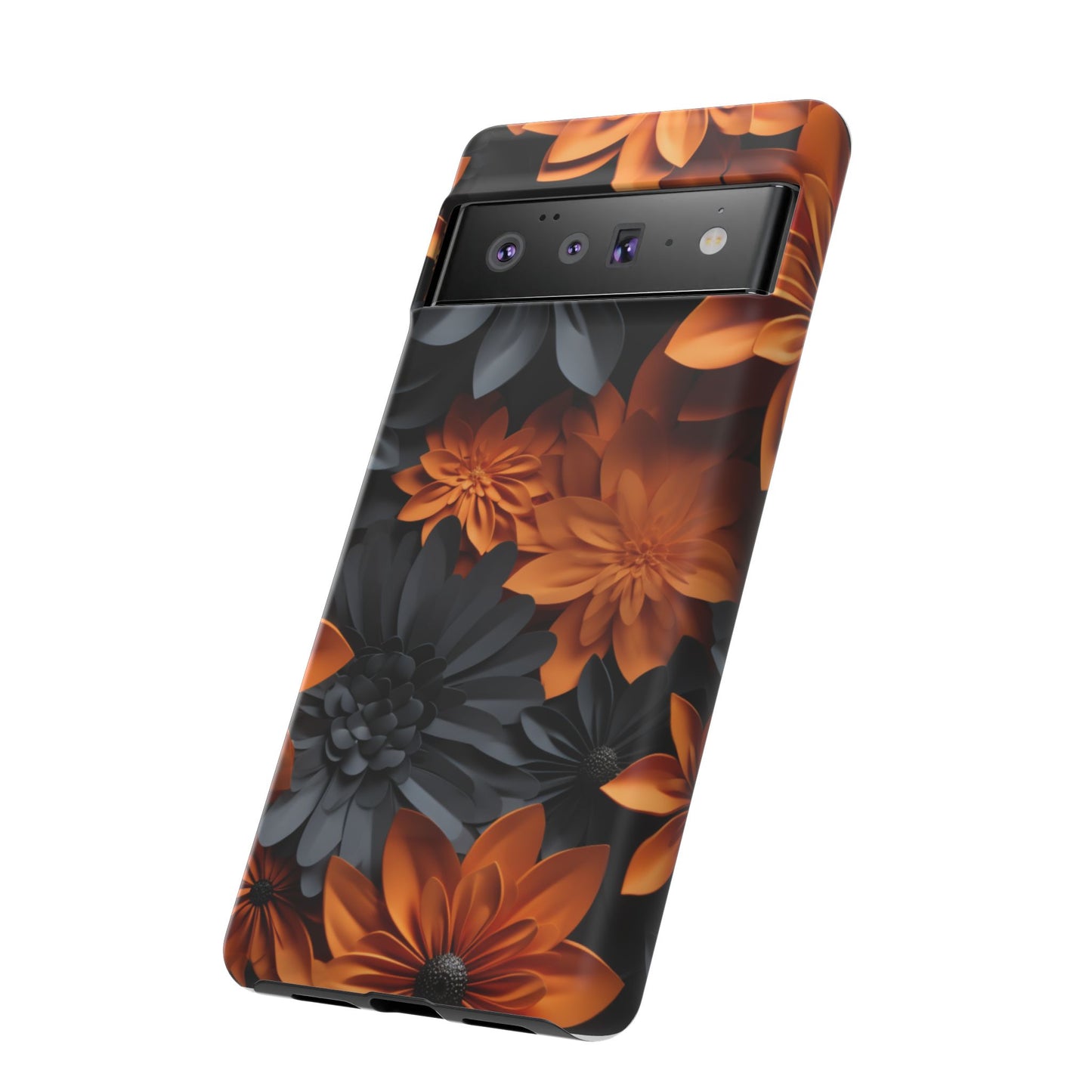 Orange & Black 3D Floral Mobile Case