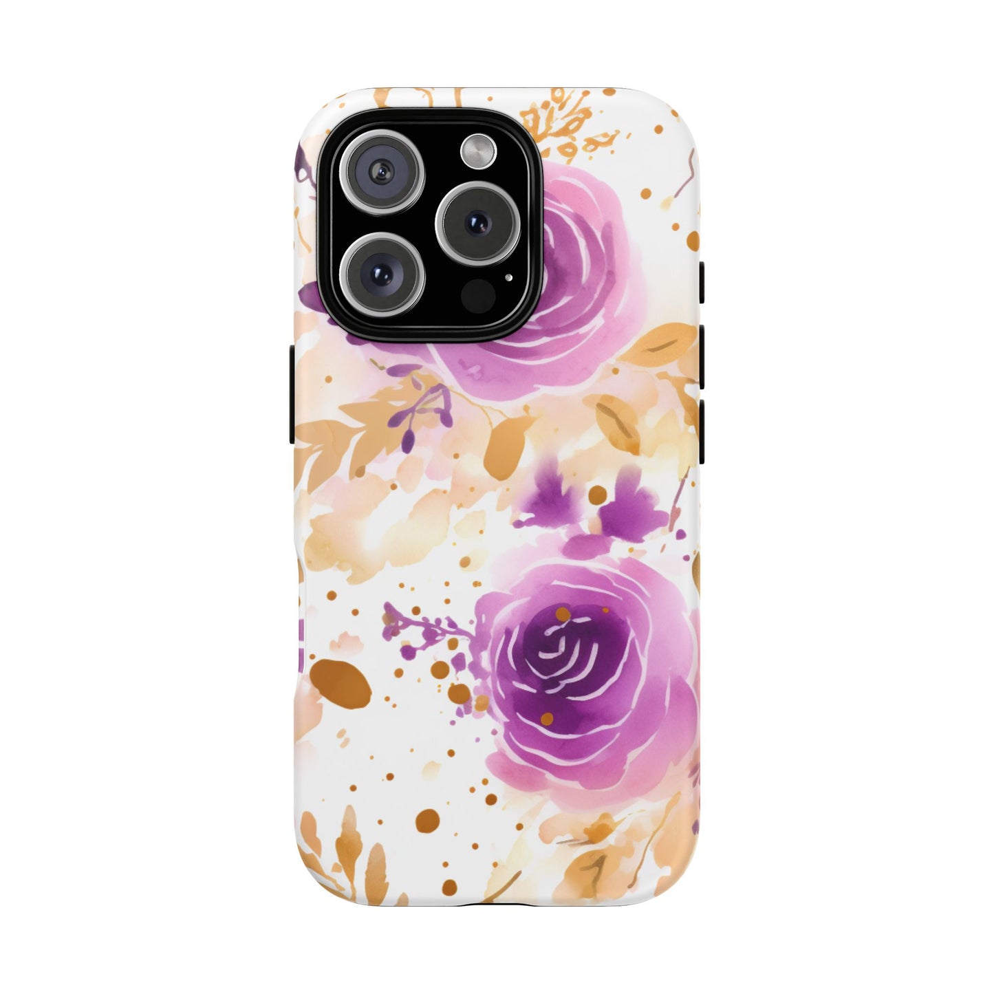 Purple Bloom Watercolor Mobile Case – Artistic Elegance in Gold & Lilac