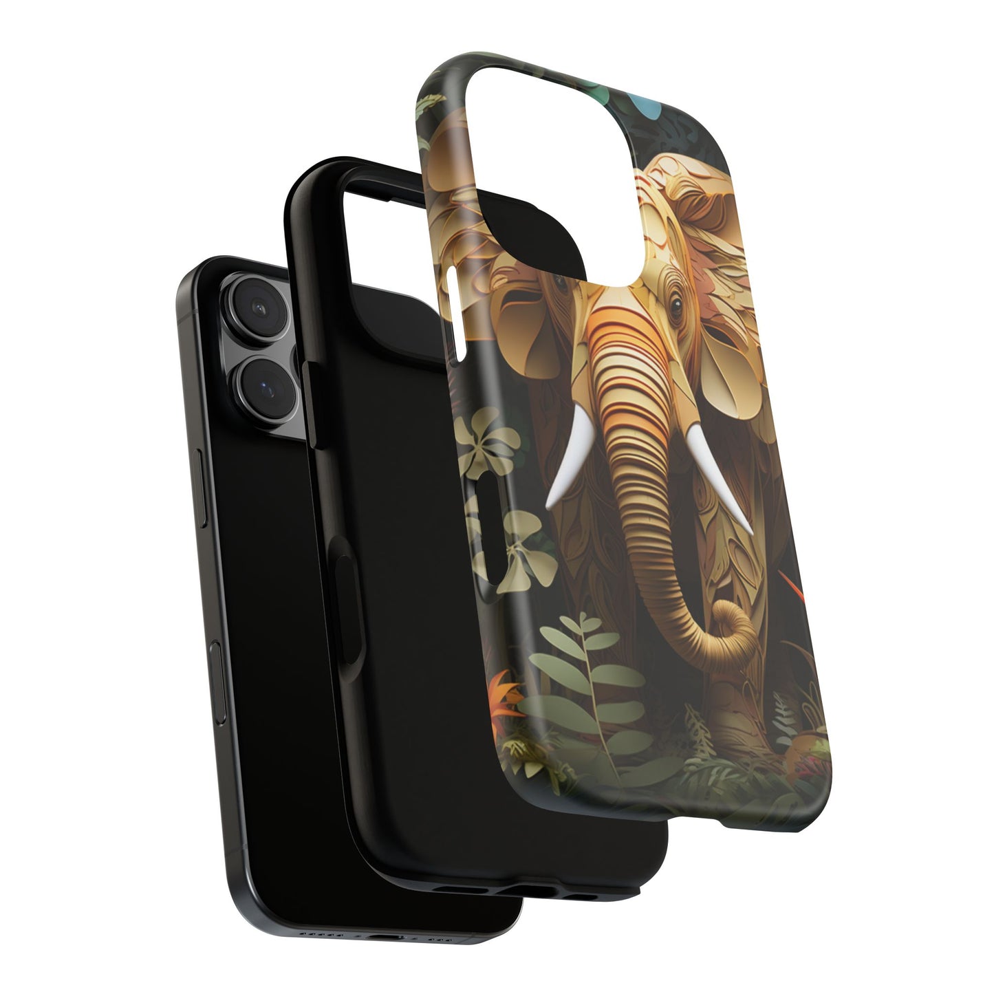 Golden Jungle Elephant Mobile Cover – Intricate Paper Art Design