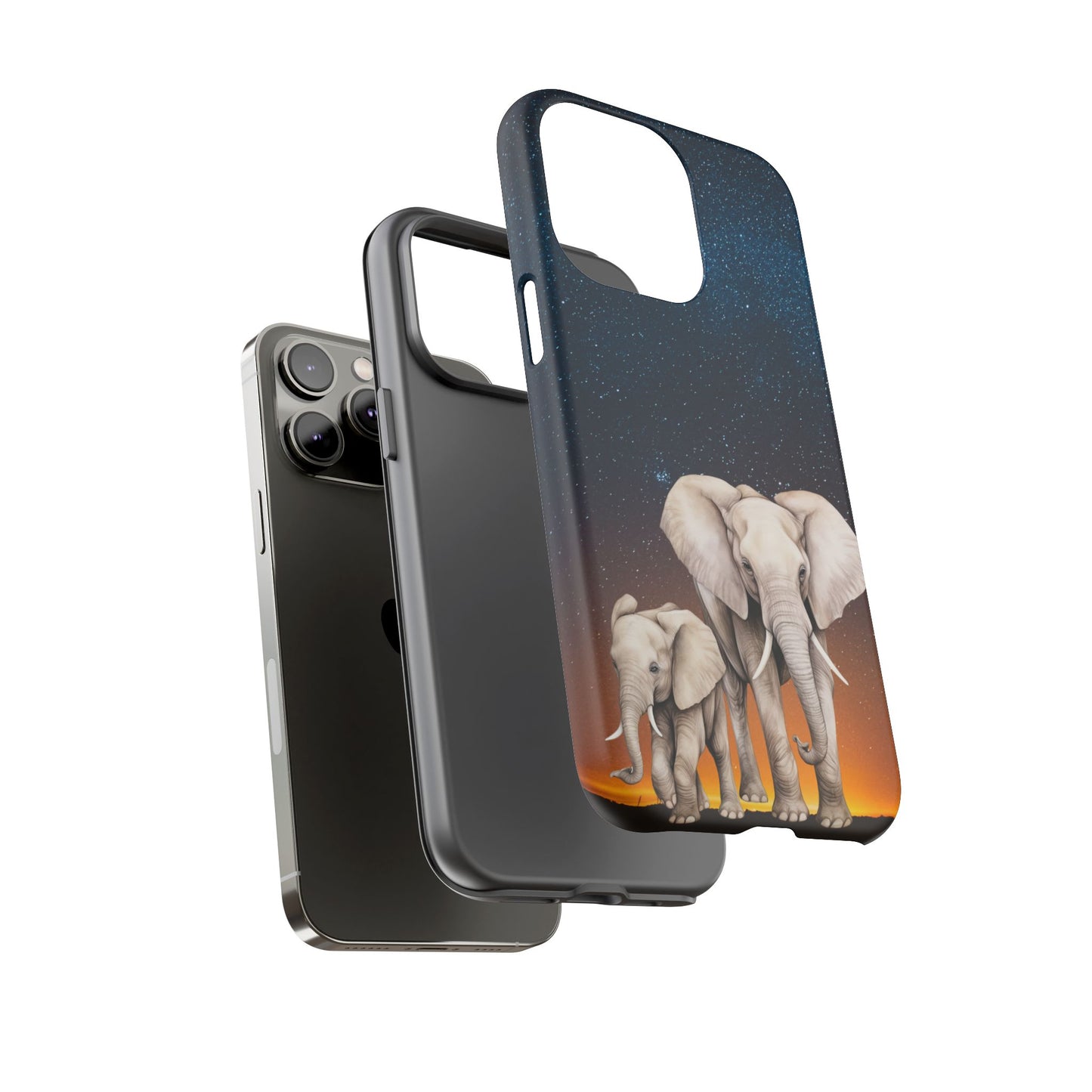 Starry Safari Elephant Family Mobile Cover – Cosmic Wildlife Aesthetic
