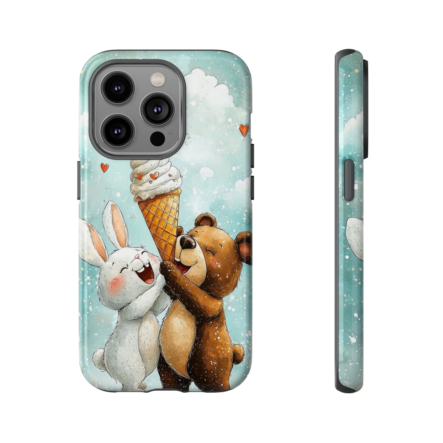 Bear & Bunny Ice Cream Delight - Cute Anime Phone Case for iPhone, Samsung, Google Pixel