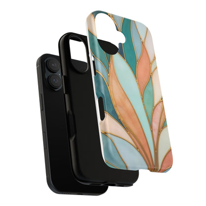 Geometric Leaves: Teal, Peach, and Gold Harmony