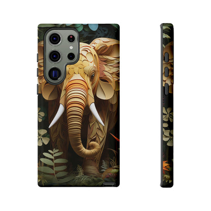 Golden Jungle Elephant Mobile Cover – Intricate Paper Art Design