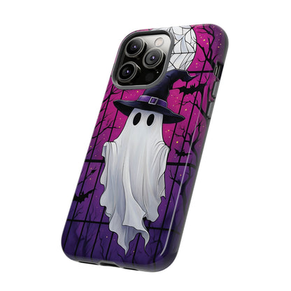 Stylized Halloween Illustration of a Ghost in Stained Glass  phone case design.