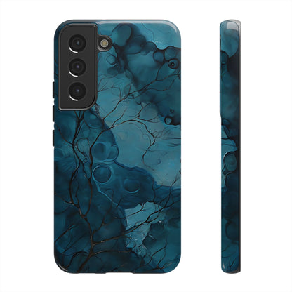 Surreal Abstract Digital Art With Deep Teal And Navy Hues phone case design
