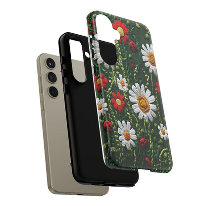 Knitted Pattern With Diamonds And Festive Motifs On Navy phone case design.