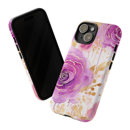 Elegant Purple-Gold Watercolor Rose Mobile Case