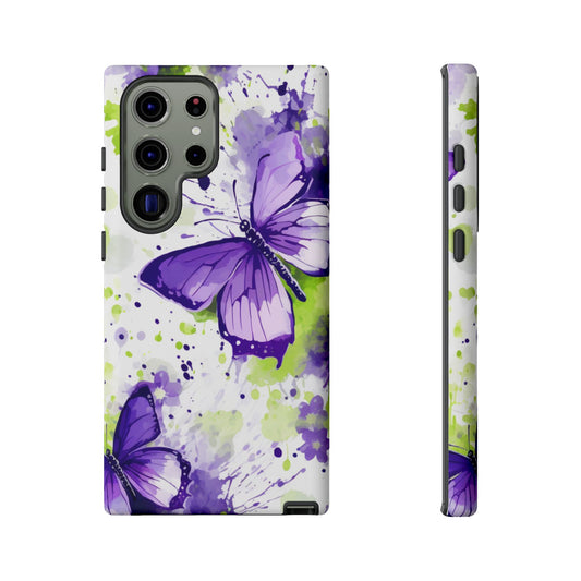 Vibrant Purple Butterfly Splash Mobile Cover – Artistic Green & Violet Aesthetic