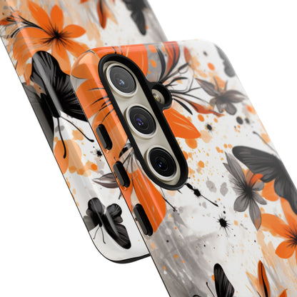 Bold Butterfly & Floral Splash Mobile Cover – Black & Orange Aesthetic