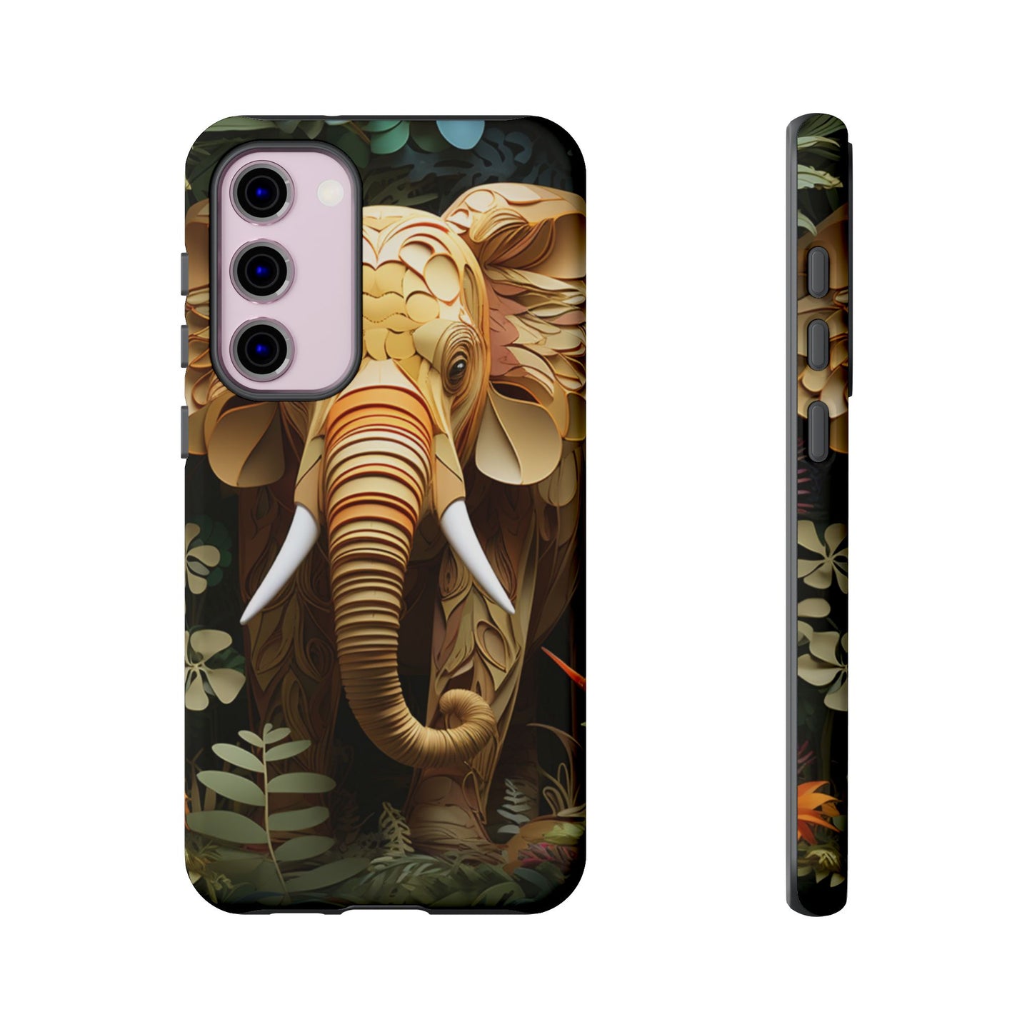 Golden Jungle Elephant Mobile Cover – Intricate Paper Art Design