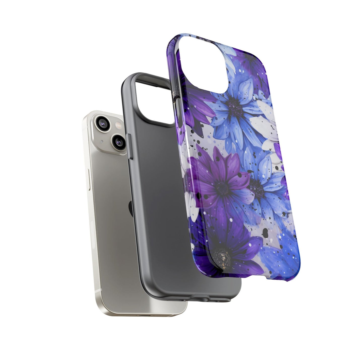 Blue & Purple Floral Splash Mobile Cover – Elegant Artistic Flowers
