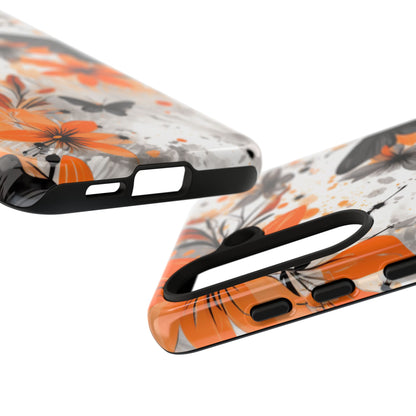 Bold Butterfly & Floral Splash Mobile Cover – Black & Orange Aesthetic
