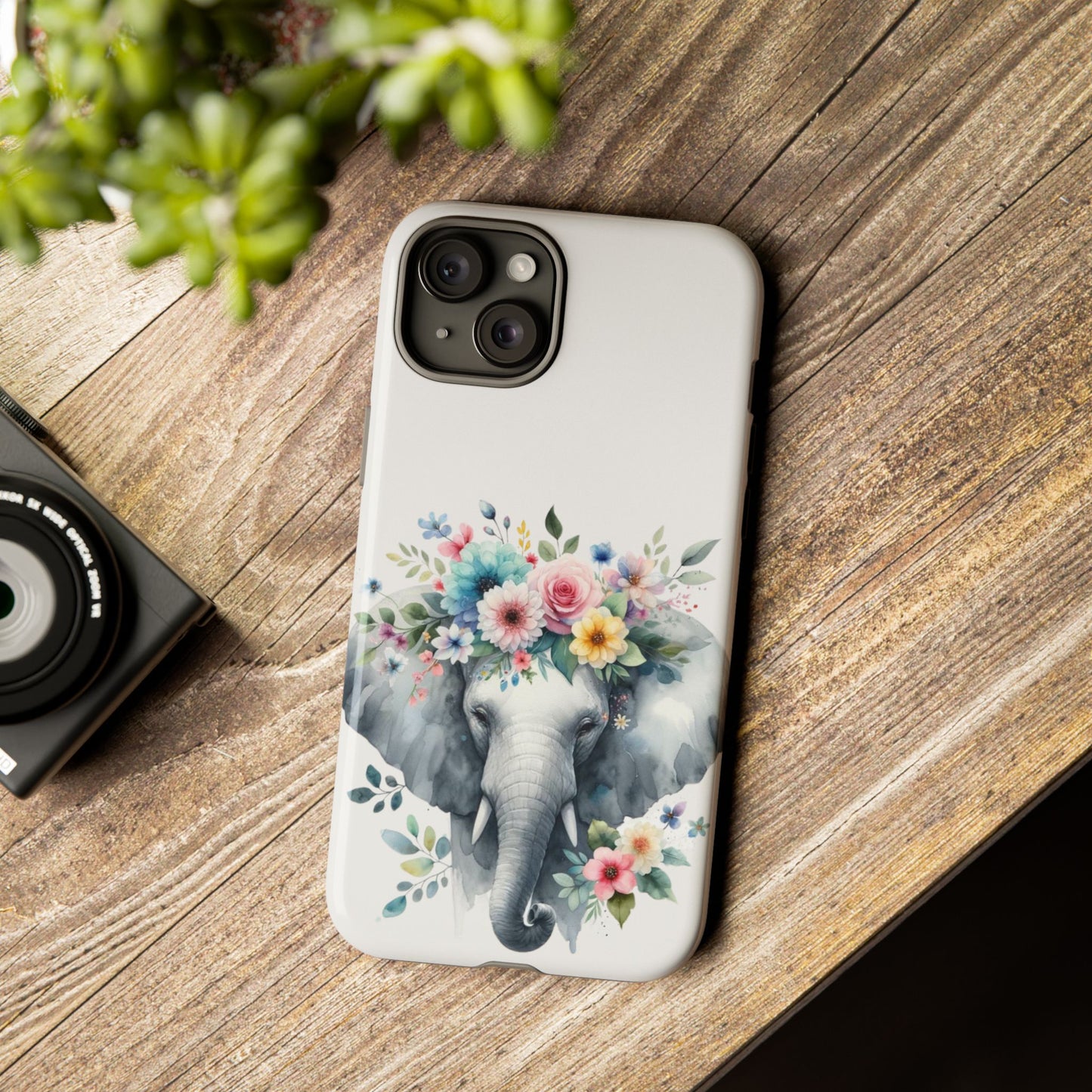 Floral Crown Elephant Mobile Cover – Elegant Watercolor Art