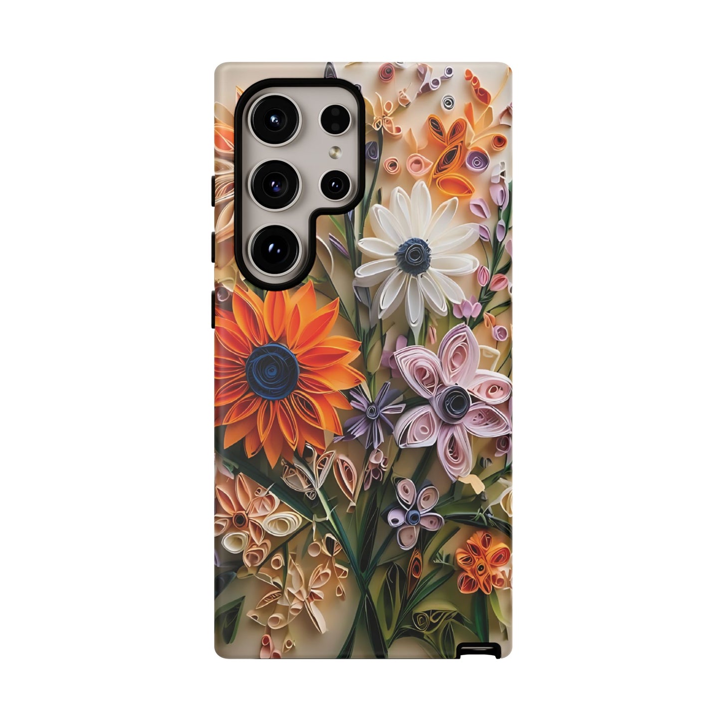 Intricate Quilled Floral Artwork In Vibrant Colors phone case design.
