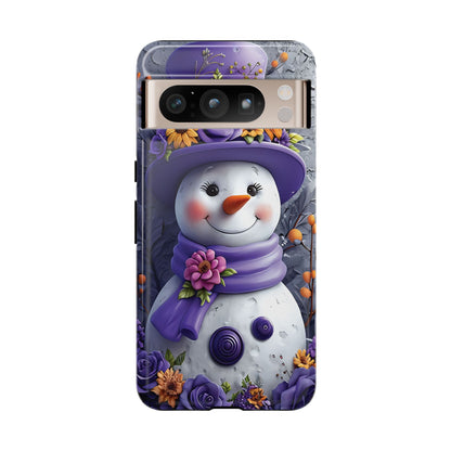 Cheerful Snowman With Colorful Floral Hat And Scarf phone case design