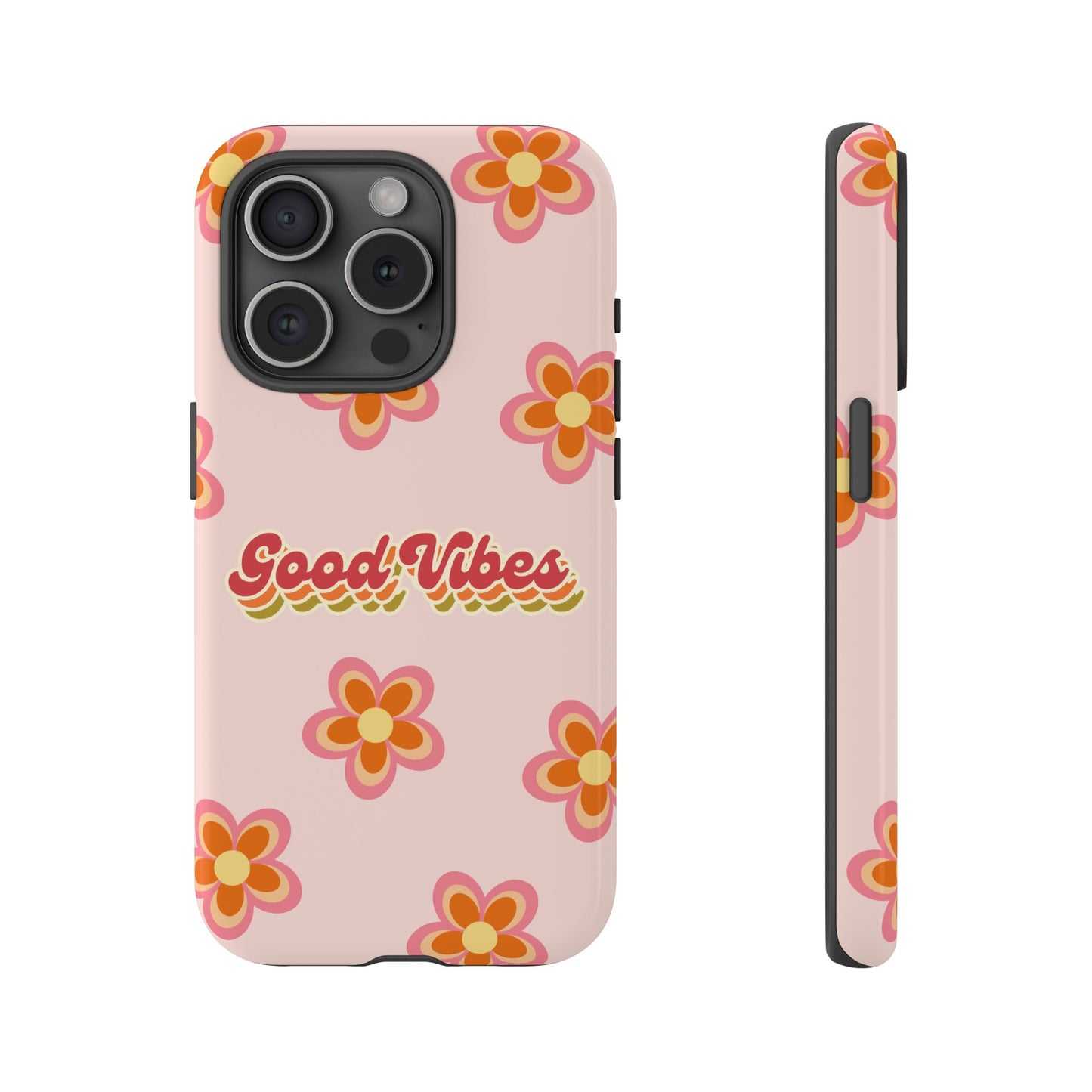 Retro Floral "Good Vibes" Phone Case – Vintage Aesthetic for iPhone, Samsung & Google Pixel