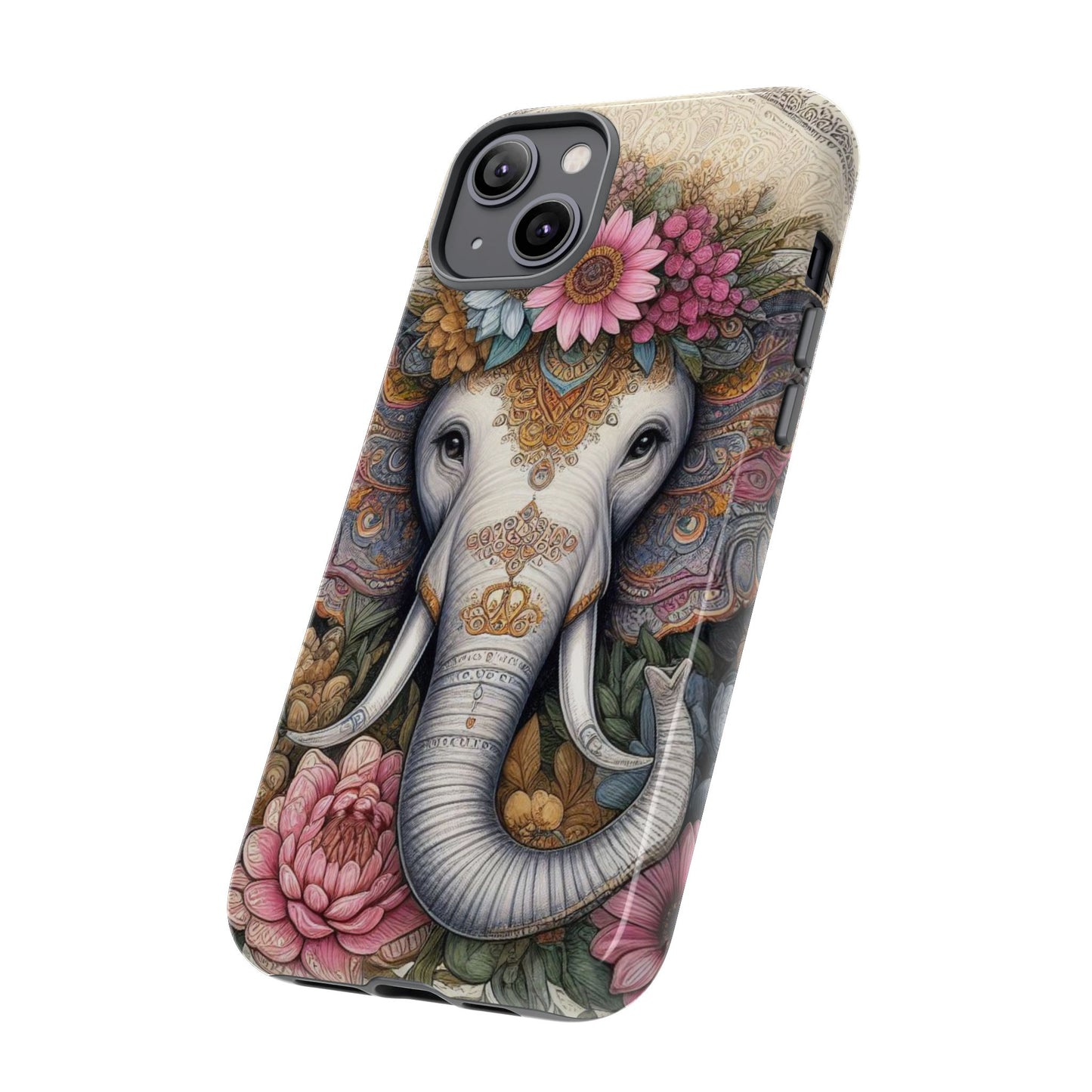 Elegant Floral Elephant Mobile Cover – Royal Mandala Art