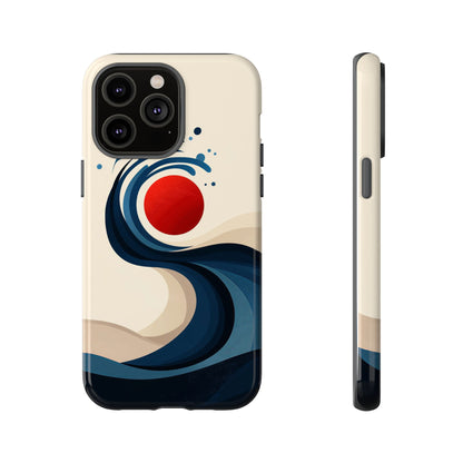 Red Sun Wave – Minimalist Abstract Ocean Case for iPhone, Google Pixel, Samsung