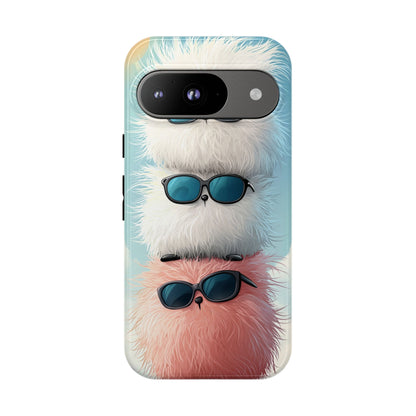 Fluffy Stack Anime Phone Case – Cute Kawaii Furry Creatures with Sunglasses, iPhone, Samsung & Google Pixel Case