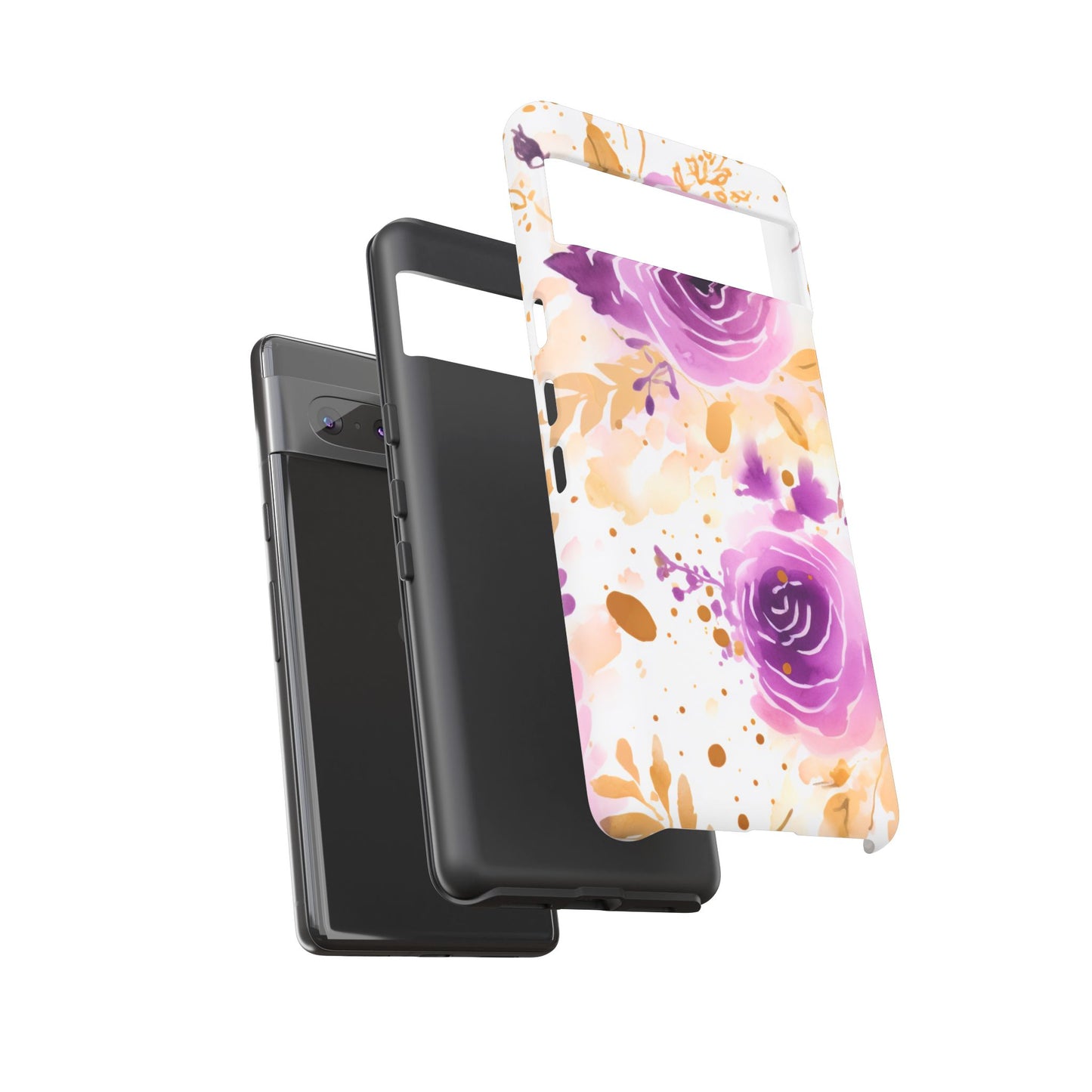 Purple Bloom Watercolor Mobile Case – Artistic Elegance in Gold & Lilac