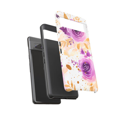 Purple Bloom Watercolor Mobile Case – Artistic Elegance in Gold & Lilac