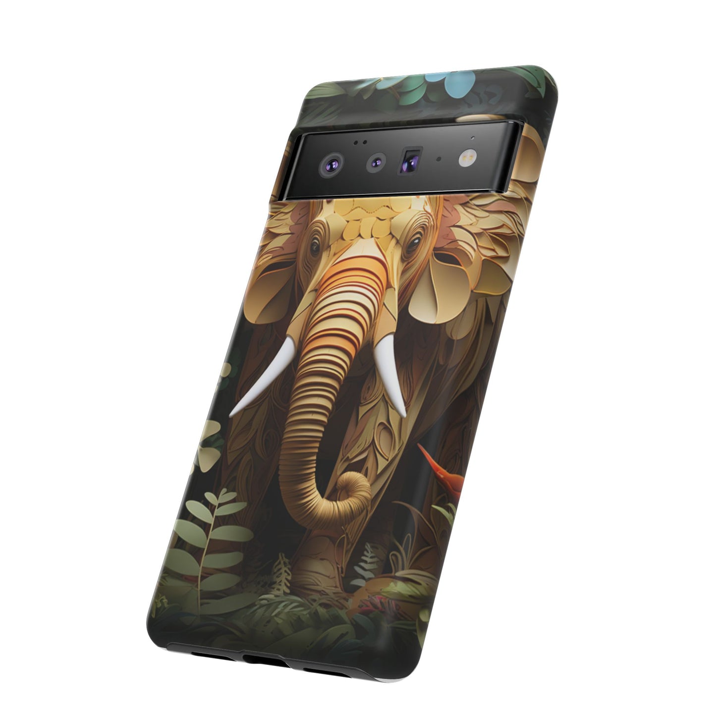 Golden Jungle Elephant Mobile Cover – Intricate Paper Art Design