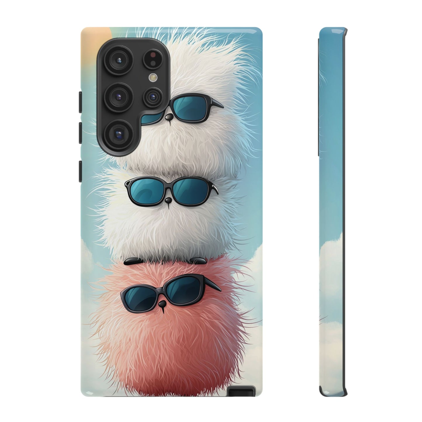 Fluffy Stack Anime Phone Case – Cute Kawaii Furry Creatures with Sunglasses, iPhone, Samsung & Google Pixel Case