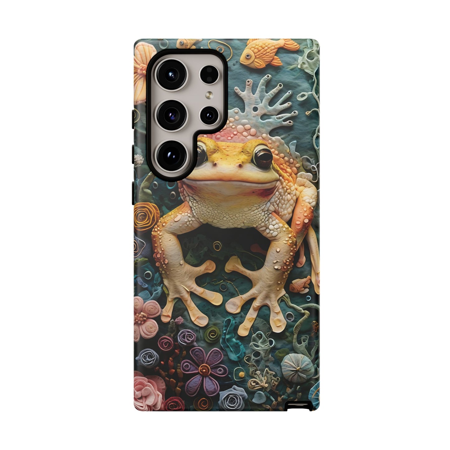 Intricate 3D Felt Artwork of Underwater Ecosystem with Frog phone case design.