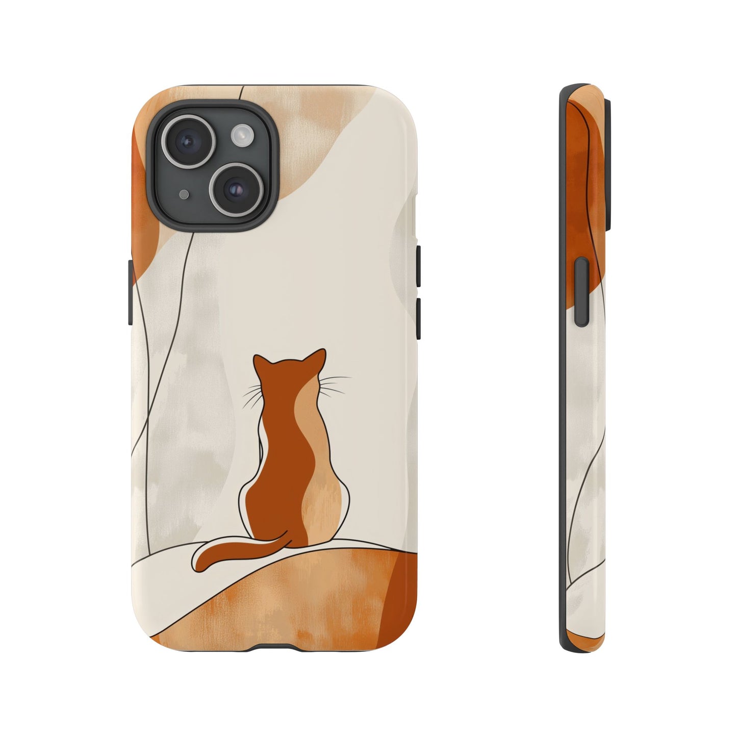 Contemplative Cat: Minimalist Sunset Phone Case for iPhone, Samsung & Pixel